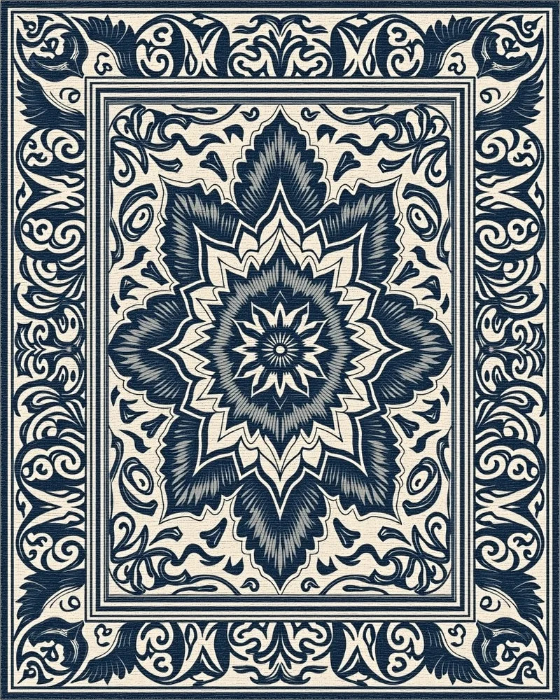 Elaborate Scrollwork Medallion Design Rug - Cutout View