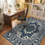 Elaborate Scrollwork Medallion Design Rug Office View