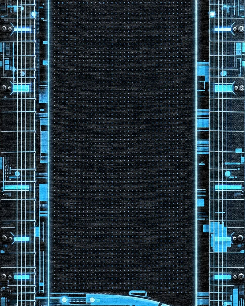 Electric Blue Circuit Board Lines Rug - Cutout View