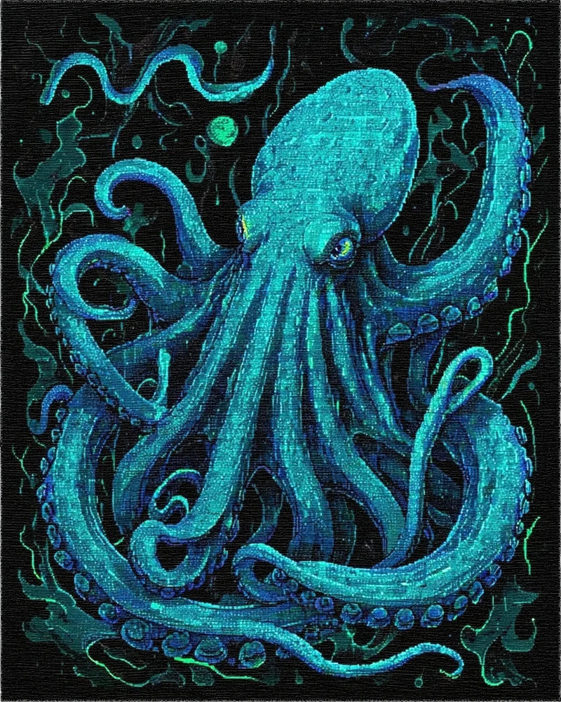 Electric Blue Kraken Tentacle Art Rug - Cutout View