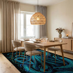 Electric Blue Kraken Tentacle Art Rug - Dining Room View