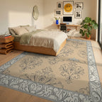 Elegant Beige Damask Scroll Rug Bedroom View