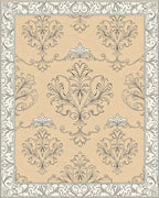 Elegant Beige Damask Scroll Rug - Cutout View