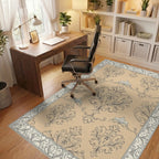 Elegant Beige Damask Scroll Rug Office View