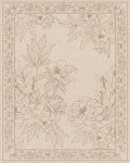 Elegant Beige Peony Botanical Line Rug - Cutout View