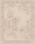 Elegant Beige Peony Botanical Line Rug - Cutout View