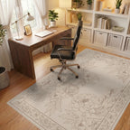 Elegant Beige Peony Botanical Line Rug Office View