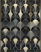 Elegant Black Gold Fan Overlay Rug - Cutout View