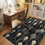 Elegant Black Gold Fan Overlay Rug Office View