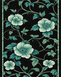 Elegant Black Green Floral Vine Rug - Cutout View
