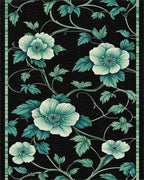 Elegant Black Green Floral Vine Rug - Cutout View