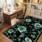Elegant Black Green Floral Vine Rug - Office View
