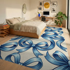 Elegant Blue Bow Ribbon Garland Rug Bedroom View