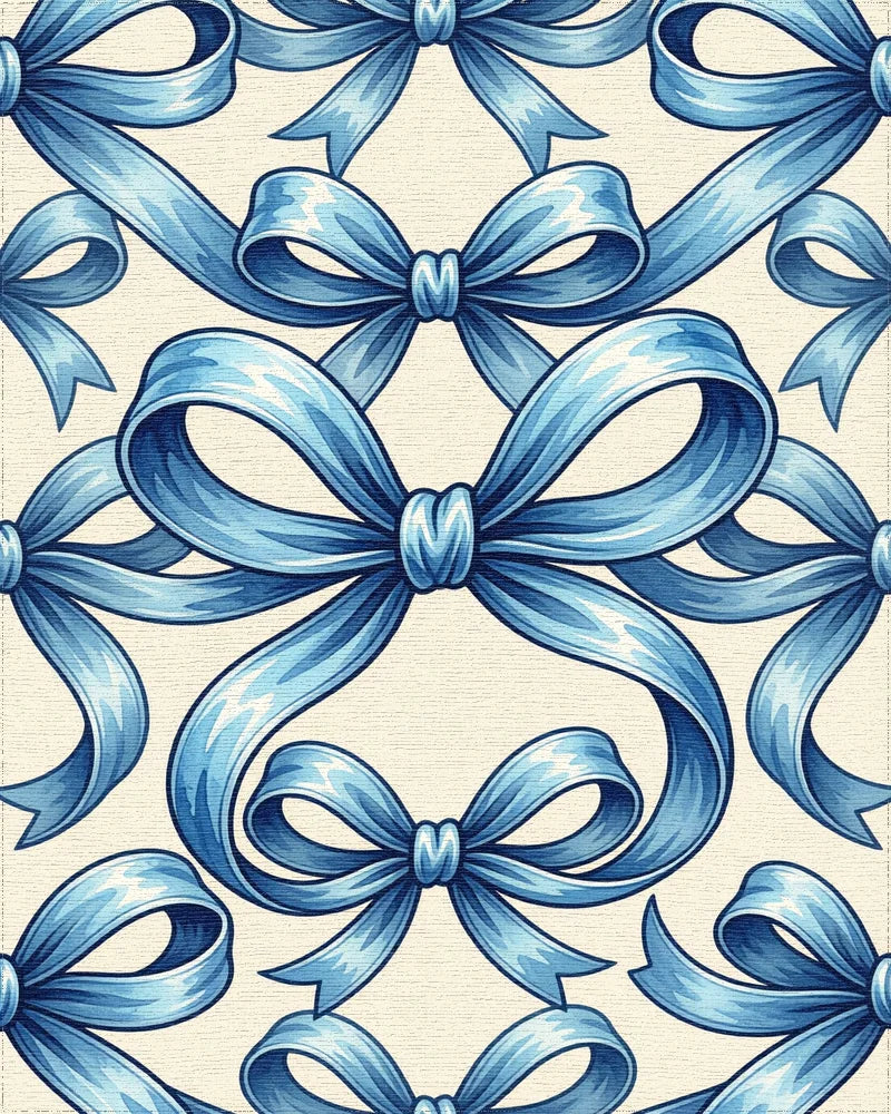 Elegant Blue Bow Ribbon Garland Rug - Cutout View