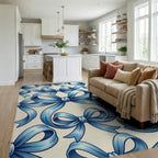 Elegant Blue Bow Ribbon Garland Rug Living Room View