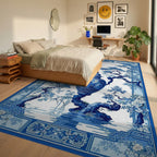 Elegant Blue White Vase Pine Rug - Bedroom View