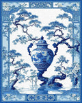 Elegant Blue White Vase Pine Rug - Cutout View