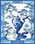 Elegant Blue White Vase Pine Rug - Cutout View