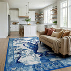 Elegant Blue White Vase Pine Rug - Living Room View