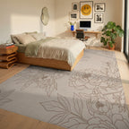 Elegant Blush Peony Botanical Illustration Rug Bedroom View