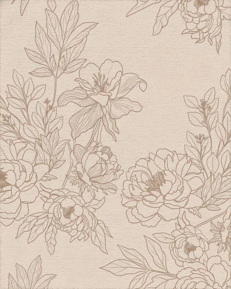 Elegant Blush Peony Botanical Illustration Rug - Cutout View