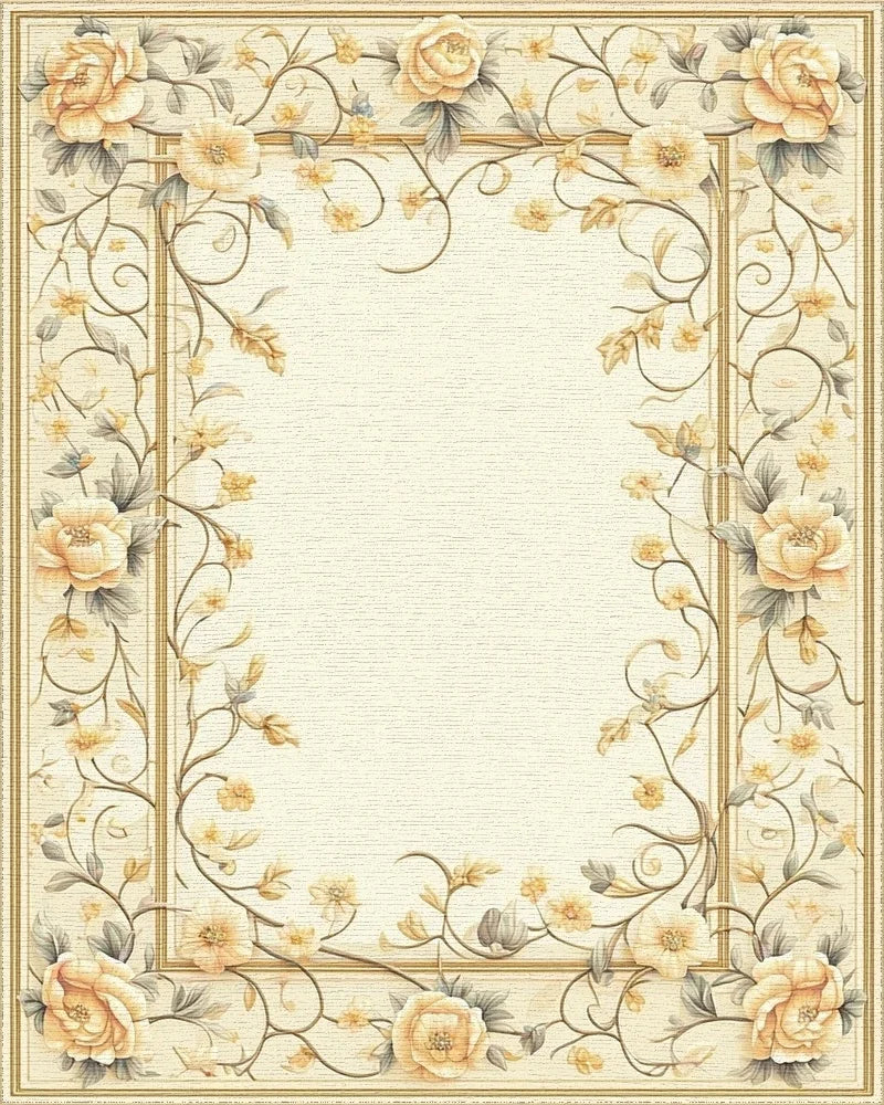 Elegant Botanical Floral Vine Design Rug - Cutout View