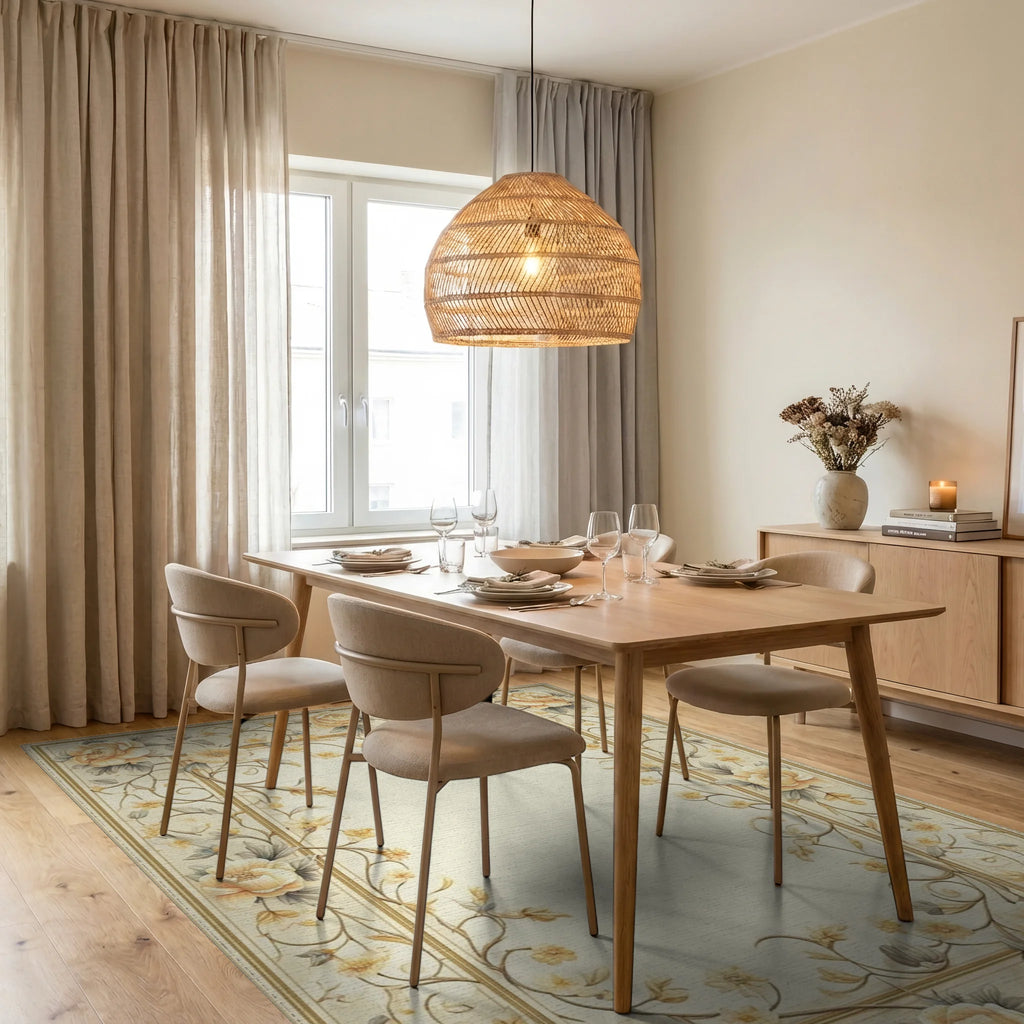 Elegant Botanical Floral Vine Design Rug - Dining Room View