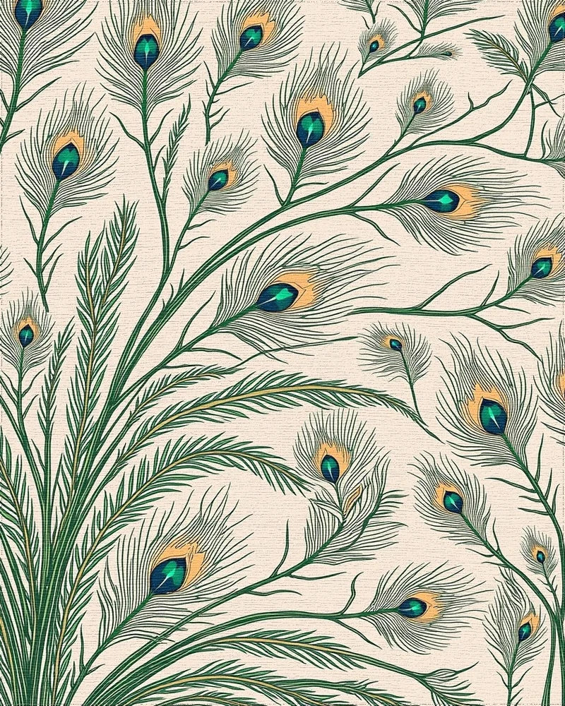 Elegant Emerald Peacock Feather Arrangement Rug - Cutout View