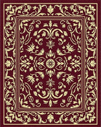 Elegant Floral Bordered Burgundy Design Rug - Cutout View