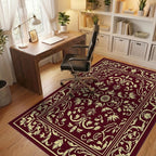 Elegant Floral Bordered Burgundy Design Rug Office View