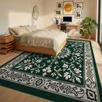 Elegant Floral Medallion Border Design Rug Bedroom View