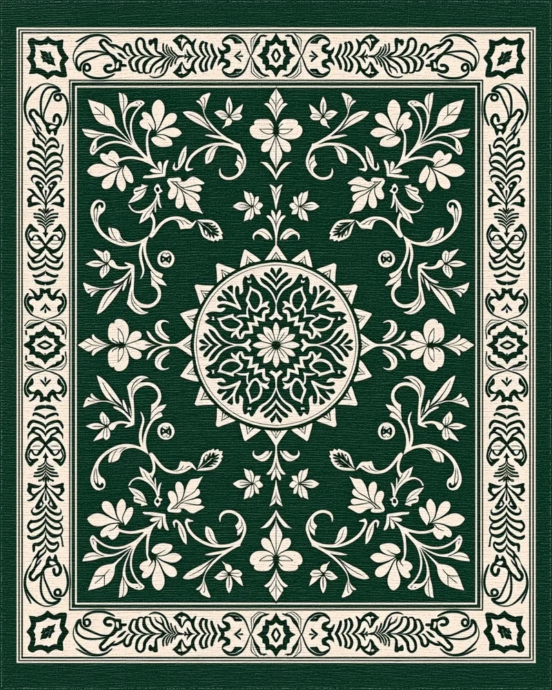 Elegant Floral Medallion Border Design Rug - Cutout View