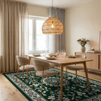 Elegant Floral Medallion Border Design Rug Dining Room View