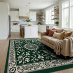 Elegant Floral Medallion Border Design Rug Living Room View