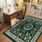 Elegant Floral Medallion Border Design Rug Office View