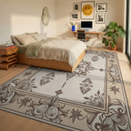 Elegant Floral Medallion Border Design Rug Bedroom View
