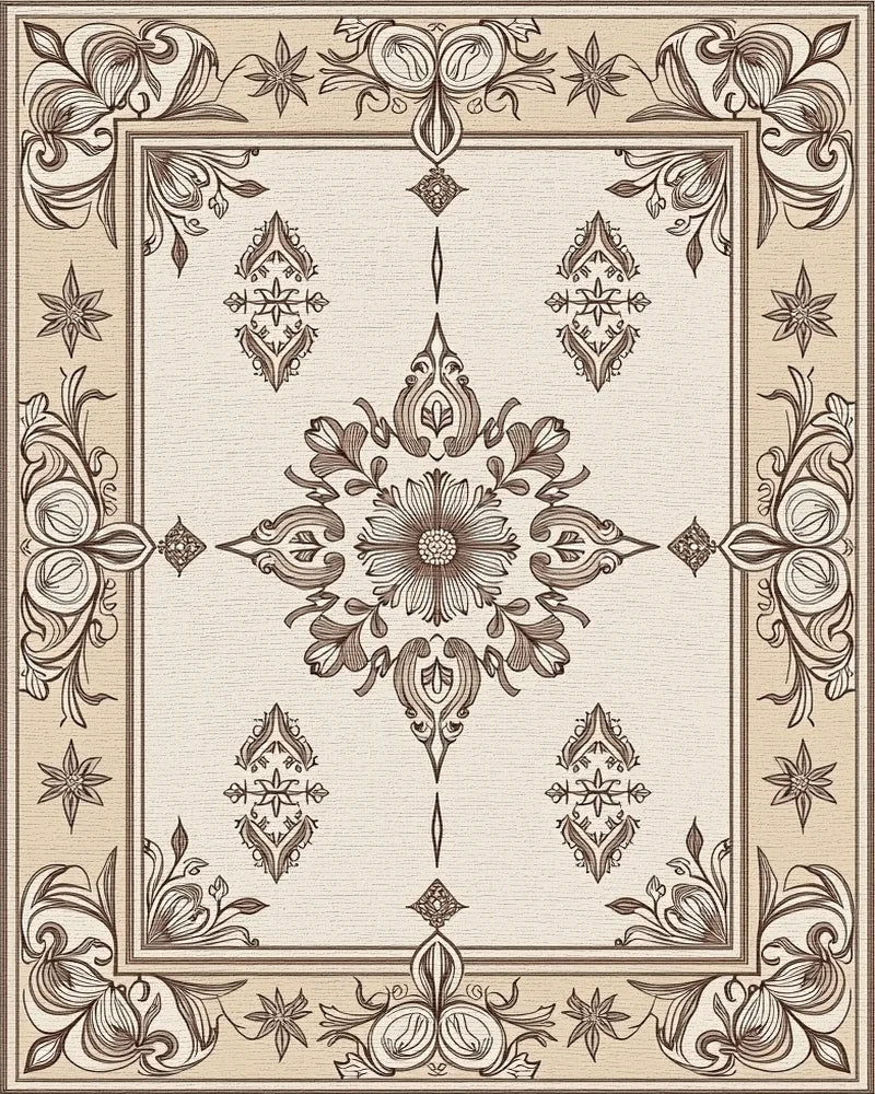 Elegant Floral Medallion Border Design Rug - Cutout View