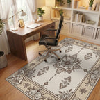 Elegant Floral Medallion Border Design Rug Office View