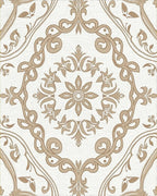 Elegant Floral Scrollwork Brown Tan Pattern Rug - Cutout View