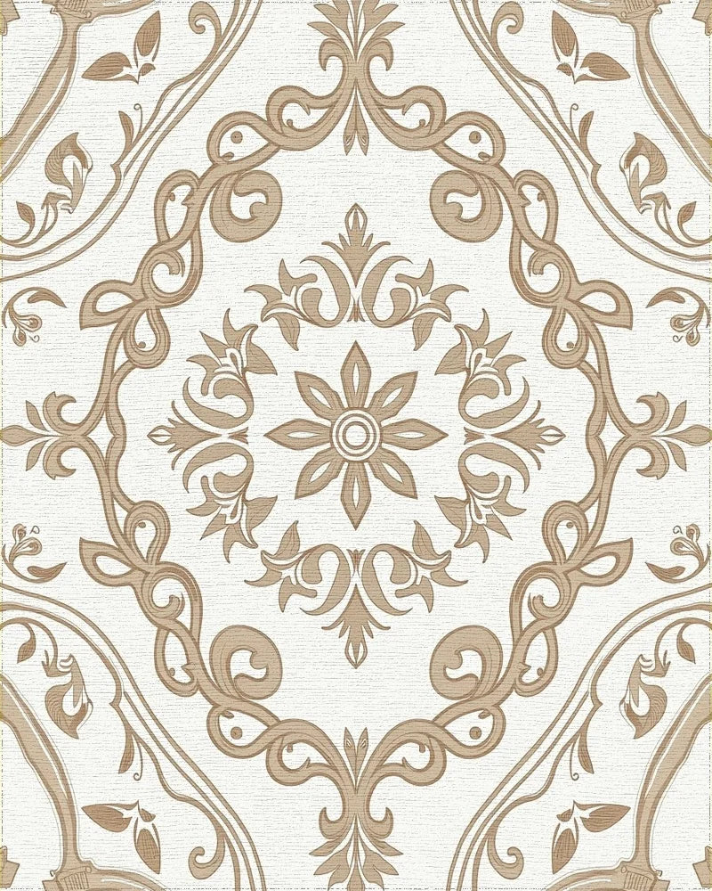 Elegant Floral Scrollwork Brown Tan Pattern Rug - Cutout View