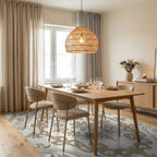 Elegant Floral Scrollwork Brown Tan Pattern Rug - Dining Room View