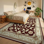 Elegant Floral Scrollwork Damask Pattern Rug - Bedroom View