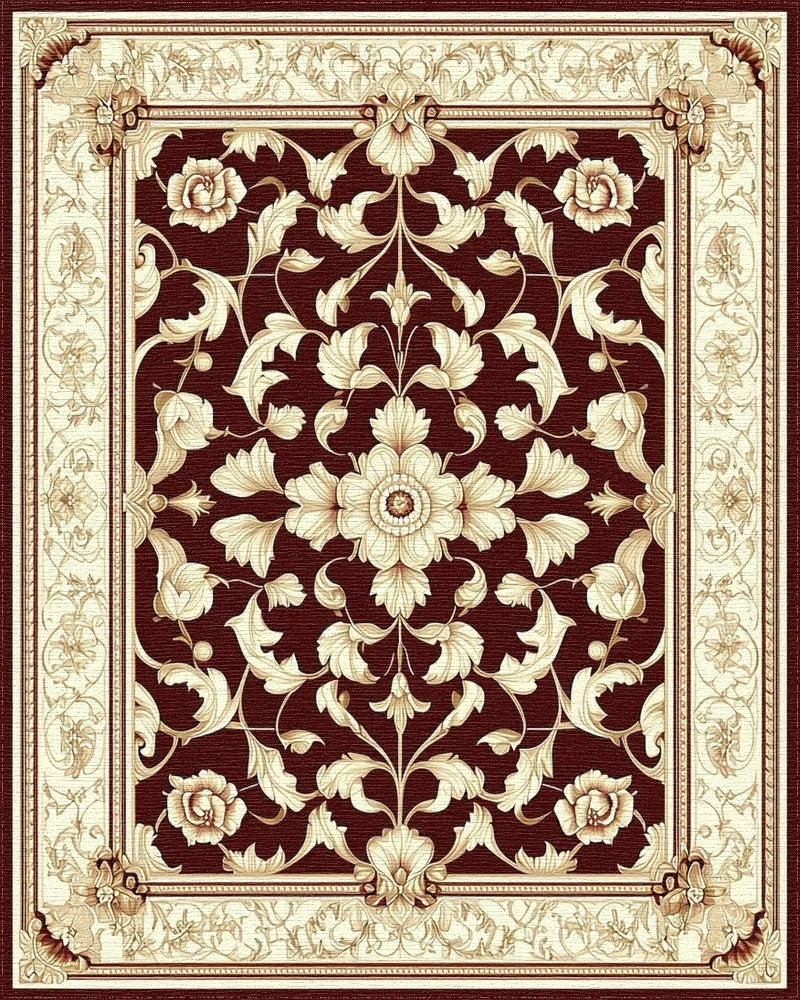 Elegant Floral Scrollwork Damask Pattern Rug - Cutout View