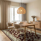 Elegant Floral Scrollwork Damask Pattern Rug - Dining Room View
