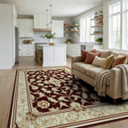 Elegant Floral Scrollwork Damask Pattern Rug - Living Room View