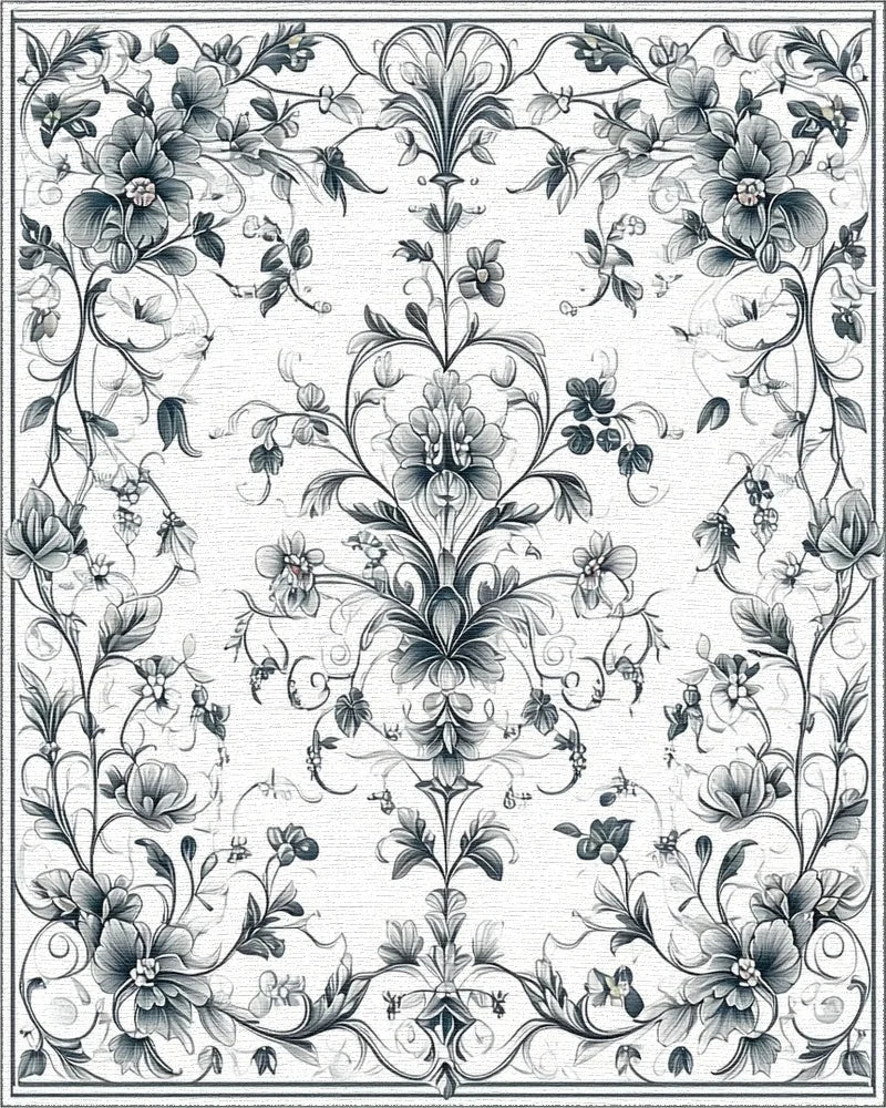 Elegant Floral Scrollwork Pattern Rug - Cutout View