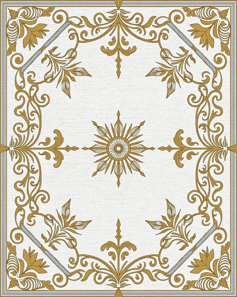 Elegant Gold Sunburst Scrollwork Rug - Cutout View