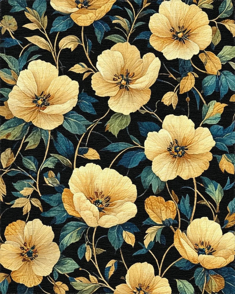 Elegant Golden Poppy Navy Rug - Cutout View