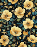 Elegant Golden Poppy Navy Rug - Cutout View