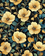 Elegant Golden Poppy Navy Rug - Cutout View